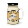 Our Own Candle Company Baby Powder scented candle in a 13 oz glass mason jar with lid