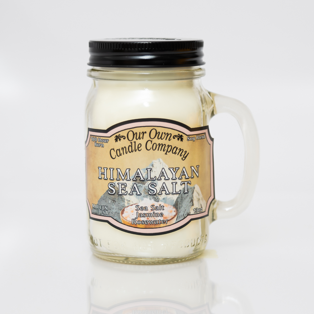 Our Own Candle Company Himalayan Sea Salt scented candle in a 13 oz glass mason jar with lid