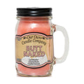 Our Own Candle Company Butt Naked 13 oz mason jar candle, peach soy wax in a glass handled jar with black lid, lavender, geranium and cedarwood scent