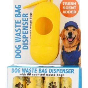 Duke's dog waste bag dispenser in yellow with 60 scented waste bags