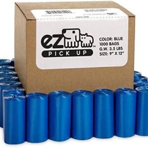 EZ Pick Up 1000 count box of blue dog waste bags with 50 refill rolls